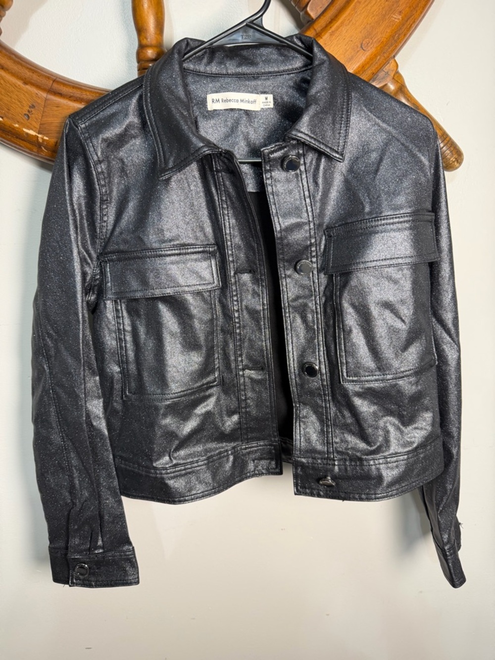 Rebecca Minkoff Black Shimmer Faux Leather Jacket